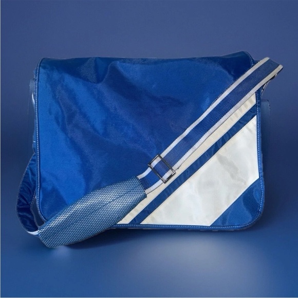 Blue and White Messenger Bag
